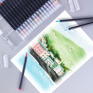 Briefpapier Pennen Art Marker Pennen 24 Kleuren Aquarel Borstel Manga Kalligrafie Schoolbenodigdheden Voor Tekening Kleurboeken