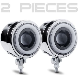 Motorfiets Extra Lamp Chroom Metalen Led Rijden Koplampen Blauw Licht Angel Eye Witte Rechte Beam Hi/Lo Beam Fog licht