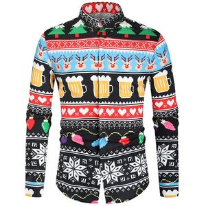 Mens Shirt Sneeuwvlokken Mannen Casual Sneeuwvlokken Kerstman Herten Gedrukt Kerst Shirt Mannen Tops Xmas Party Zwarte Shirts Tops