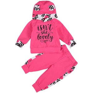 Focusnorm 0-24M Pasgeboren Baby Meisjes Kleding Sets Brief Bloemenprint Oor Hoodie Lange Mouw Tops Broek