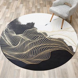 Chinese Stijl Woonkamer Ronde Tapijten Zwart Wit Inkt Landschap Schilderen Gold Line Slaapkamer Deur Mat Antislip Nachtkastje karpetten