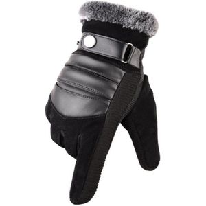 Mannen Windfproof Dikke Faux Lederen Handschoenen Winter Volledige Finger Riding Fietsen Rijden Skiën Handschoenen Warme Wanten Bruin Zwart