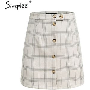 Simplee Plaid Front Buttom Mini Rok A-lijn Hoge Taille Bodycon Potlood Rok Korte Rokken Herfst Winter Vrouwen Casual