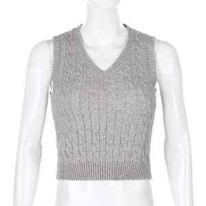 Darlingaga V Hals Effen Y2k Gebreide Trui Vest Mode Mouwloze Twist Basic Trui Vrouwen Tops Tank Herfst Truien Jumper