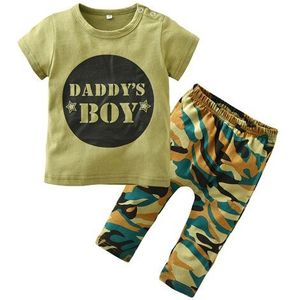 Pasgeboren Baby Boy Kleding Katoen Korte Mouw Brief Papa Jongen T-shirt Tops + Camouflage Broek Peuter Baby Kleding Set