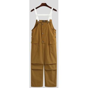 Incerun Mode Mannen Jumpsuit Solid Pockets Joggers Streetwear Knop Bretels Bib Broek Casual Chic Mens Overalls Rompertjes