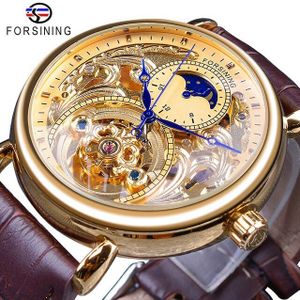 Forsining Luxe Skeleton Klok Man Moon Phase Mode Blauwe Handen Waterdicht mannen Automatische Horloges Top Luxe