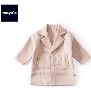 Mayas Winter Warm Effen Kleur Wol Meisjes Jas Kaki Pocket Kids Bovenkleding Kinderen Solid Herfst Basic Jassen 84019