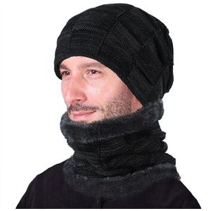 mode outdoor warm vrouwen en mannen dikke vacht loop gebreide winter muts en sjaal set