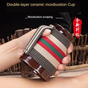 Keramische Hoge Base Dubbele Isolatie Moxibustion Cup Schrapen Massage Warme Therapie Moxibustion Keramische Tank Gezondheid Club Pot
