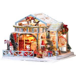Kerst Houten Diy Poppenhuis Miniatuur Box Puzzel Monteren 3d Poppenhuis Kits Speelgoed Voor Kinderen Poppenhuis