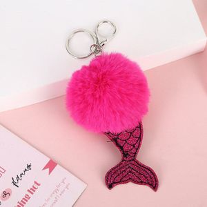 Creatieve Cartoon Leuke Sequin Mermaid Tail Harige Bal Dame Tas Ornamenten Auto Sleutelhanger Hanger Multi-Kleur