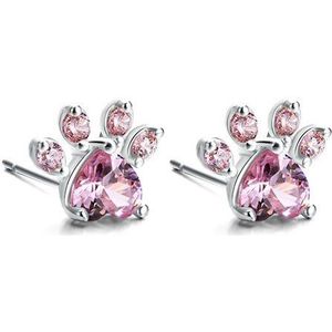 Mode Glanzende Roze Stud Oorbellen Cz Kat Bear Poot Sieraden Voor Vrouwen Rose Goud Kleine Animal Footprint Mooie oorbellen