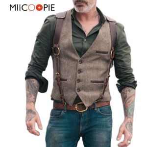 Retro Patchwork Imitatie Lederen Vest Heren Jassen Single Breasted Casual Voor Mannen Pakken Slim Fit Kostuum Gilet Homme