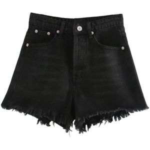 Kpytomoa Vrouwen Chic Ripped Verzwakte Denim Shorts Vintage Hoge Taille Rits Zakken Vrouwelijke Korte Jeans Mujer