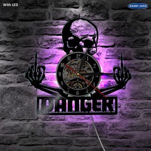 Middelvinger Schedel LED Verlichting Wandklok Demon Gothic Punk Schedel Kleur Veranderende Wandlamp Vinyl Afstandsbediening