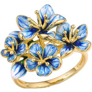 Santuzza Zilveren Ringen Voor Vrouwen Echt 925 Sterling Zilveren Gouden Kleur Exquisite Bloemen Trendy Fijne Sieraden Handgemaakte Emaille