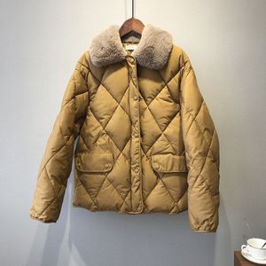 Tangada Vrouwen Solid Losse Bontkraag Parka Dikke Taille Passen Winter Lange Mouwen Rits Vrouwelijke Overjas ASF74