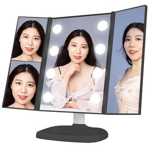 Led Make-Up Spiegel Schoonheid Spiegel Desktop Schoonheid Spiegel 8 Grote Lamp Tri-Fold Spiegel Touch Vergrootglas Screen Dressing Spiegel