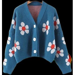 Retro Japanse Stijl Bloem Gebreide Vesten Trui Vrouwen V-hals Losse Elegaht Thicked Pull Femme Print Korte Casual Jas