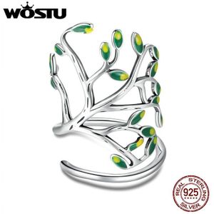 Wostu Aankomst 100% 925 Sterling Zilver Trendy Groen Leven Boom Ringen Voor Vrouwelijke Echte Originele Fijne Sieraden CQR454