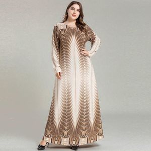 Islamitische Vrouwen Vintage Abaya Moslim Jurk Lange Mouwen Gedrukt Turkije Elegante Dames Gewaad Maxi Lange Party Jurken Plus Size 4XL