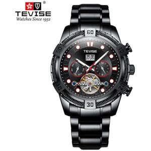 Mode Mannen Tevise Top Lichtgevende Zwarte Goud Sport Polshorloge Zelf Wind Automatische Mechanische Kalender Roestvrij Stalen Horloge