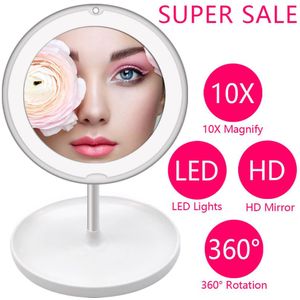 10X Led Licht Make-Up Spiegel Lamp Vergrootglas Batterij Draagbare Hand Vanity Glas Mini Miroir Badkamer Cosmetische Bad Zuignap