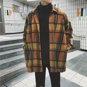 Mode Mannen Plaid Shirt Casual Losse Wollen Jas Jas Mannen Lange Mouw Heren Kleding Streetwear