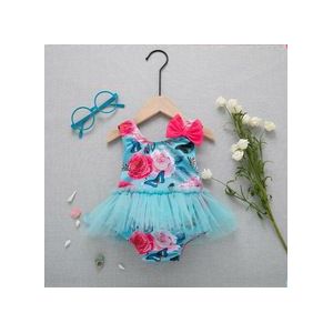 Trend Schattige Baby Meisje Zwemmen Kostuum Bloemenprint Strik Een Stuk Badpak Mesh Layer Badmode Beachwear