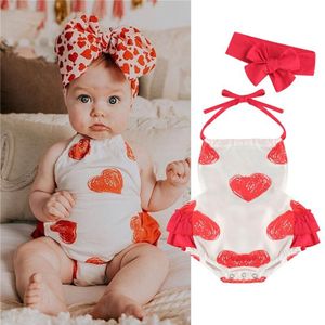 Baby Mouwloze Halter Romper Leuke Pasgeboren Baby Meisje Ruches Romper Jumpsuit Valentijnsdag Liefde Outfits Kleding Set