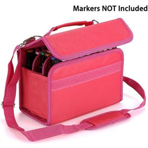 Marker Case 60 Slots Opslag Houders Opvouwbare Uitschuifbare Pu Faux Lederen Organizer Met Handvat, Schouderriem