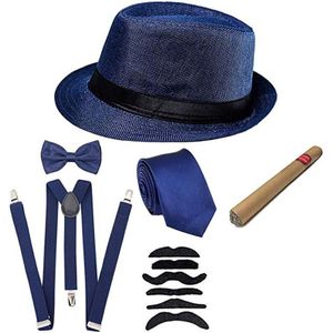 Halloween Cosplay Kostuum 1920S Mens Gatsby Gangster Accessoires Set - Fedora Krantenverkoper Hoed Bretels Armbanden Gebonden Bowtie