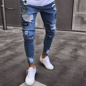 Goocheer Mode Heren Skinny Jeans Rip Slim Fit Stretch Denim Distress Verzwakte Scratchted Hollow Out Lange Jeans Jongen Zone