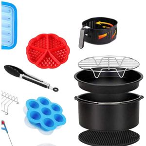 14 Stks/set 8 Inch Lucht Friteuse Accessoires Fit Voor Airfryer 4.2-6.8QT Cake Pan Air Friteuse Onderdelen Pizza Pan metalen Houder Voor Keuken