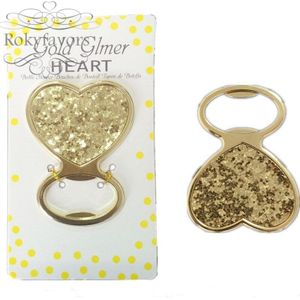 20 STKS Gold Glitter Hart Flesopener Trouwbedankjes Anniversary Keepsake Verjaardag Gunsten Gold Thema Party Supply