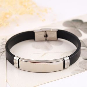 Rvs Blanco Id Tags Siliconen Bangle Voor Graveren Zilver Kleur/Golden/Zwart Metalen Plaat Armband 10 stuks