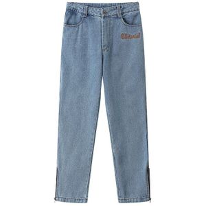 High Street Muzieknoot Brief Borduurwerk Heren Jeans Broek Oversize Gewassen Retro Side Rits Baggy Casual Denim Broek