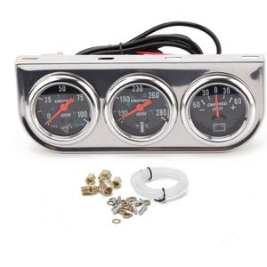 2 "52Mm Chrome Panel Olie Druk Water Temp Amps Volt Meter Triple Gauge Set Zwart Wit Gezicht