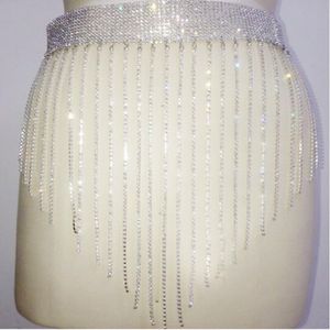 Luxe Shiny Rhinestone Crystal Wedding Ketting Riem vrouwelijke Zilveren fringe tassel vrouwen Bling Corset Buikband Riem Bandjes