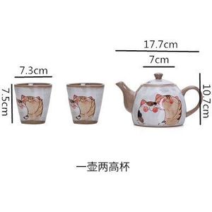 Japanse Stijl Tea Cup Grof Aardewerk Drinkware Set Keramische Waterkoker En Cup Set Met Kat Patroon
