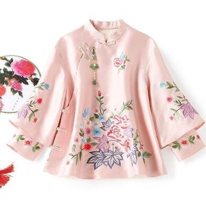 Herfst Etnische Stijl Tang Pak Jas Vintage Harajuku Borduurwerk Chinese Tops Vrouwen 2022 Blouse Eleganti Losse Vrouwelijke Overhemd