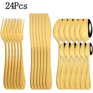 Zoseil 24Pcs Goud Serviesje Luxe Bestek Staal Set Servies Messen Vorken Lepels Diner Set Westerse Bestek Set