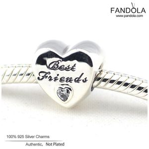100% 925 Sterling Zilver Beste Vrienden Kralen Vriendschap Hart Charms Past Vrouwen Originele Armbanden DIY Sieraden Maken