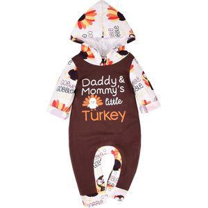 Baby Baby Jongen Meisje Lange Mouwen Hooded Jumpsuit Herfst Mode Turkije En Brief Hooded Een Stuk Lange Broek