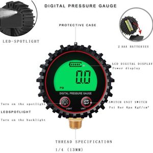 Dial Size Digitale Luchtdrukmeter 0-255psi Batterij Aangedreven Nauwkeurigheid 1% 1/4&#39;&#39;