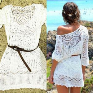 Vrouwen Floral Lace Haak Bikini Cover Up Strand Jurk Badmode Badpak Zomer Badpak Cover Up Dames Casual Mini Jurken