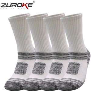 4 Pairs Pack Heren Athletic Crew Sokken Wit Zwart Grijs Katoen Wandelen Camping Working Kussen Mid Calf Lange Sokken