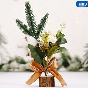 1Pcs Berry Bloem/Grenen/Katoen Mini Kerstboom Met Houten Pot Art Diy Kerst Jaar Thuis xmas Ornament