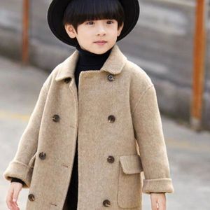 Herfst Winter Kinderen Kleding Casual Koreaanse Double Breasted Windbreaker Jassen Kids Jongens Solid Wol Geul C47